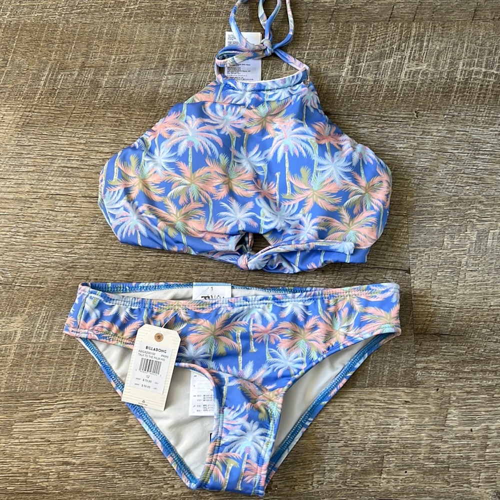 NWT Girl’s Billabong Palm TreeTwo Piece Bathing Suit Size 12